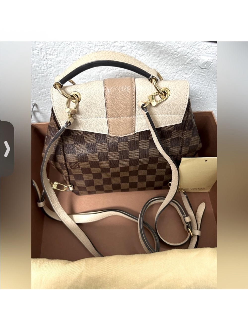 Louis Vuitton Brown Damier Canvas with Beige & Tan Leather Shoulder Bag - Picture 5 of 5